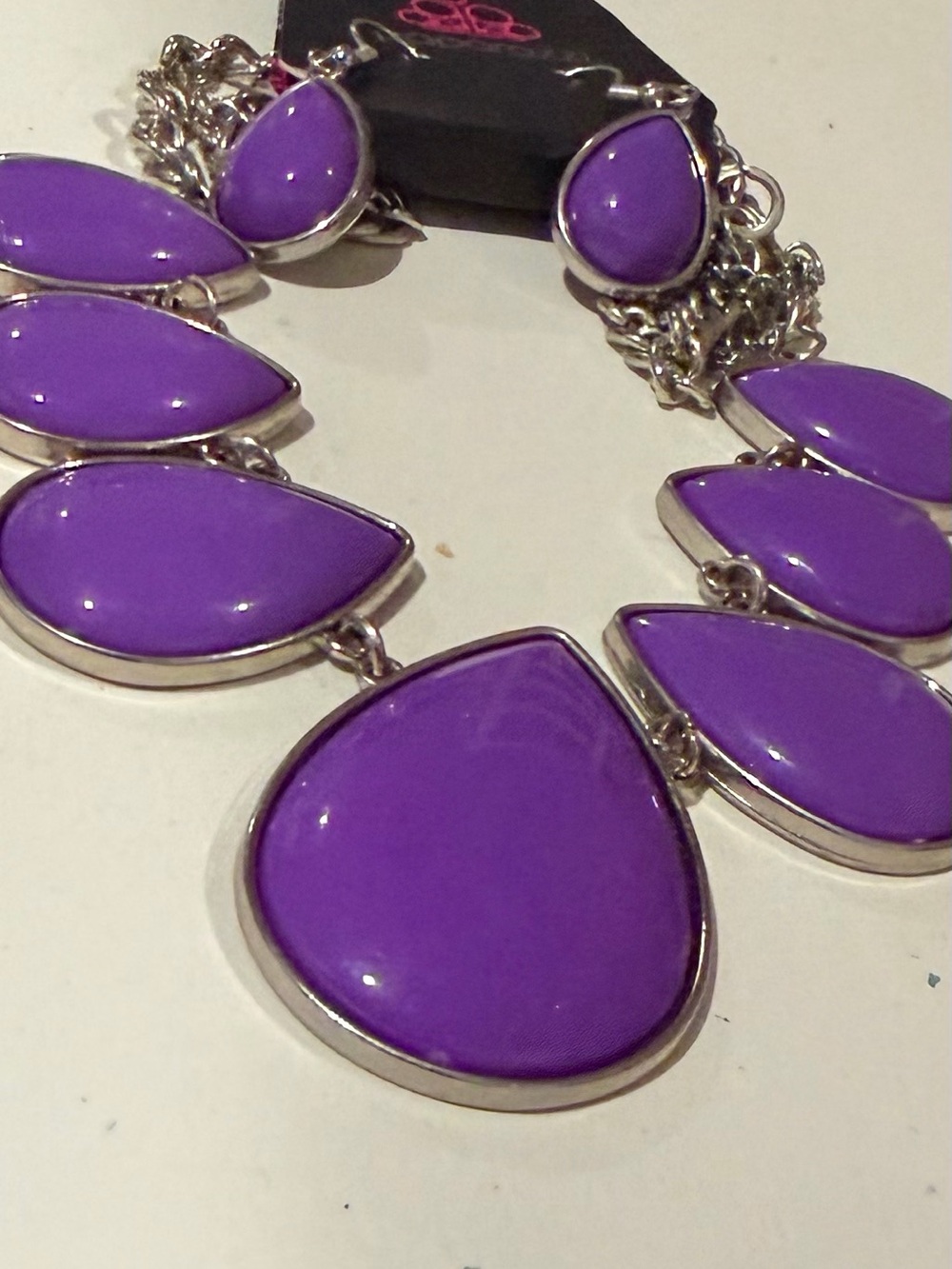 Purple Statement Teardrop Necklace and Earrings Set